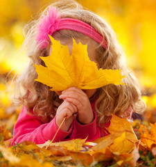 Sticker - Happy girl in autumn park