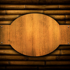 Wall Mural - bamboo background with wooden board