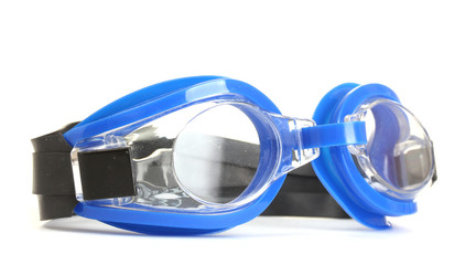 Wall Mural - blue swim goggles isolated on white.