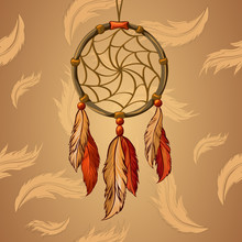 Vector Dream Catcher With The Background Of Feathers
