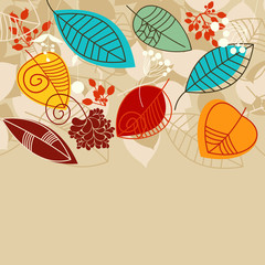 Poster - Fall background with leaves in bright colors