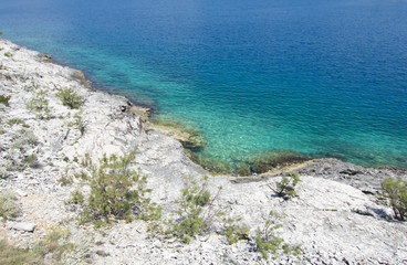 Poster - beautuful rocky beach in crotia, wonderful nature, blue water