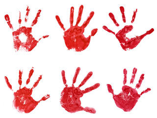 Wall Mural - Conceptual red painted hand shape or print isolated on white