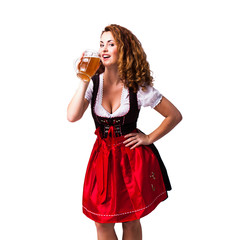 Wall Mural - attraktive brünette Frau mit Dirndl mit Bierkrug