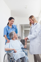 Wall Mural - Doctor looking at a patient on a wheelchair