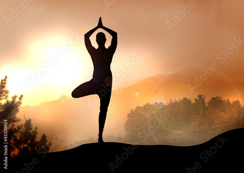 Fototapeta na wymiar Stock Illustration of Yoga on Mountain