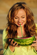 beautiful woman, eating watermelon