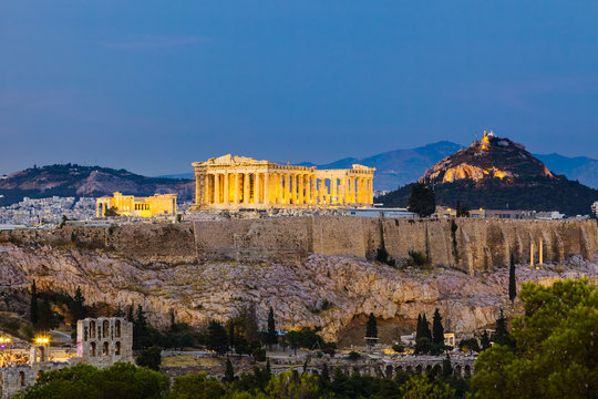 view on acropolis at night