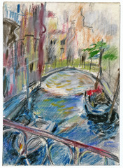 Poster - Venice, crayon, hand drawing