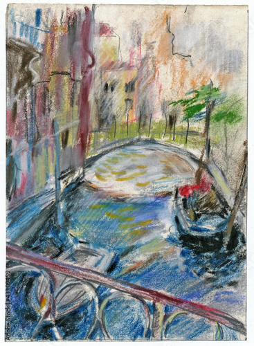 Naklejka dekoracyjna Venice, crayon, hand drawing