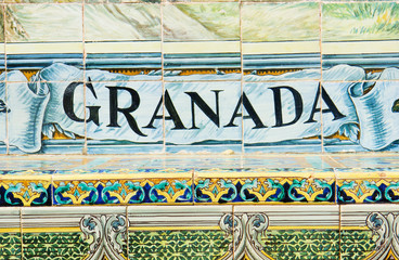 Wall Mural - Granada sign over a mosaic wall