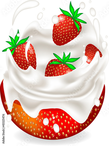 Obraz na płótnie canvas czteroczęściowy "tetraptyk" Jogurt truskawkowy smoothie
