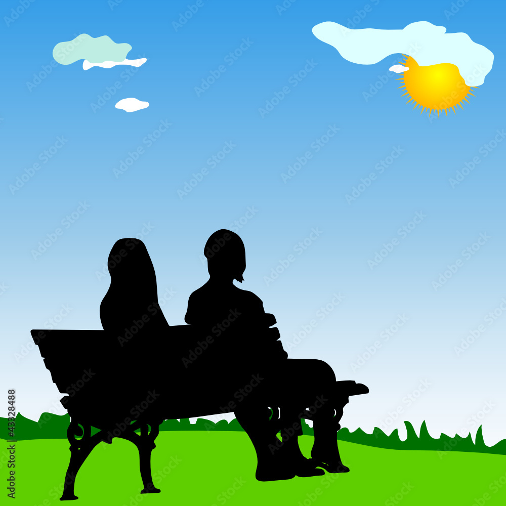 couple sitting on a park bench vector silhouette Stock Vector | Adobe Stock