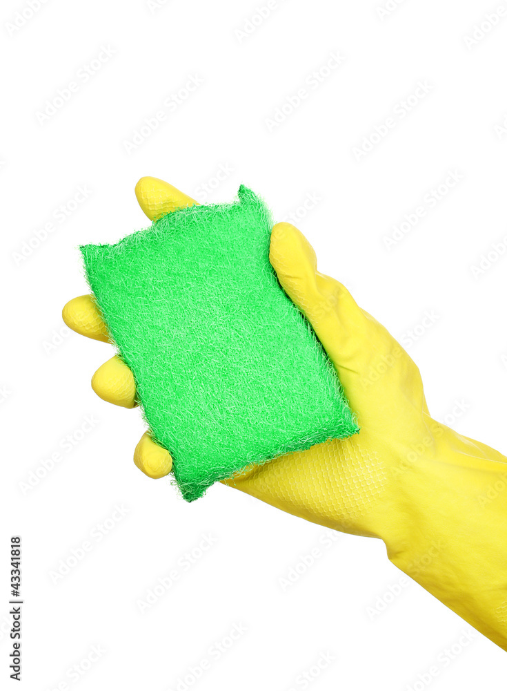 Sponge in hand isolated on white