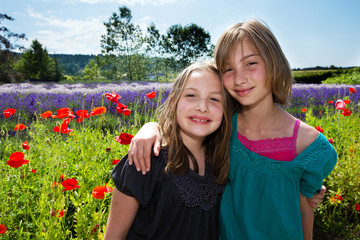 Wall Mural - Two girls in a field of lavender