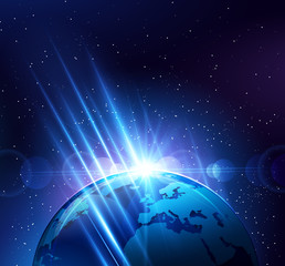 Wall Mural - planet earth in the bright rays of light. vector