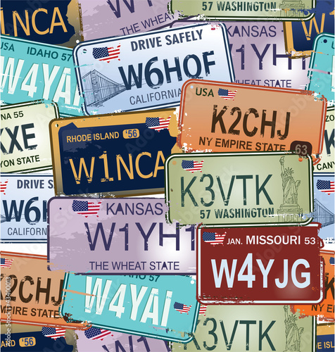 Naklejka dekoracyjna Seamless Background - Retro Auto License Plates