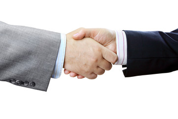 Aufkleber - Businessmen and Businesswoman Shaking Hands on White Background