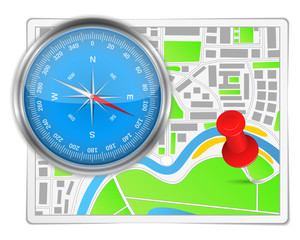 Wall Mural - Abstract map with compass and push pin