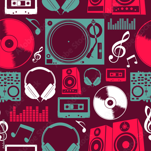 Naklejka - mata magnetyczna na lodówkę Music icons seamless pattern