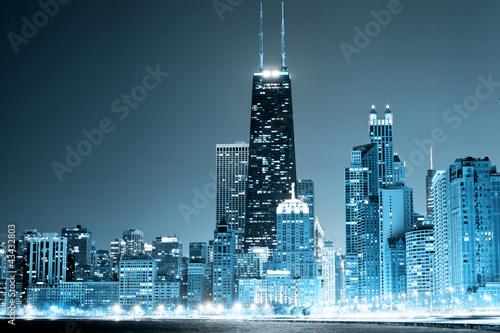 Fotoboard na płycie Chicago downtown w nocy