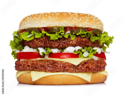 Board z aluminiowym obramowaniem Duży hamburger na białym tle