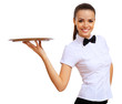 Young waitress in a white blouse
