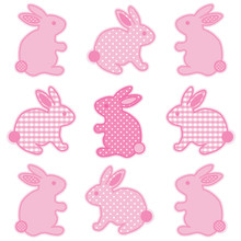 Baby Bunny Rabbits In Pastel Pink Gingham And Polka Dots