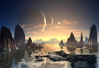 Wall Mural - alien planet with moons