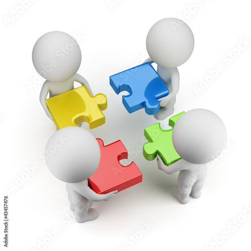 Fotografia 3d small people - team with the puzzles