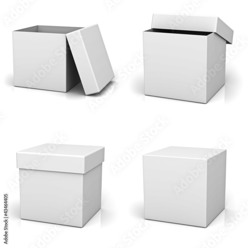 Photographie Collection de boîte blanche sur fond blanc