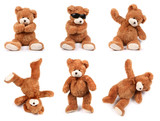 Fototapeta  - Teddy bears in different poses on white background