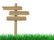 © VERSUSstudio - old wooden billboard on the grass on white background