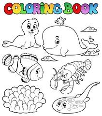 Poster - Coloring book various sea animals 3