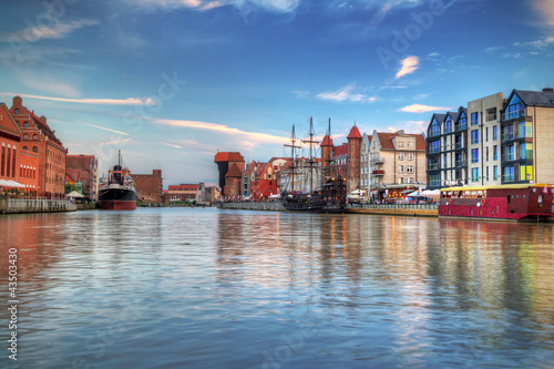 Fototapeta na wymiar Harbor with crane in old town of Gdansk, Poland