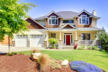 Large American Beautiful House With Red Door.