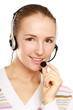 © shefkate - Young beautiful woman with headset isolated on white background