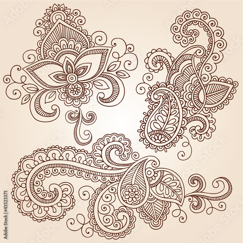 Tapeta ścienna Ozdobny henna paisley doodle wektor elementów projektu