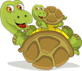 Wall Mural - funny turtle cartoon turtle who was playing with his son