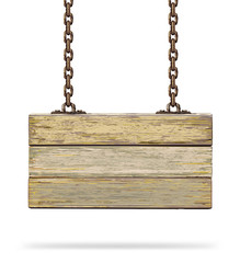 Old color wooden board with rusty chain. Vector illustration