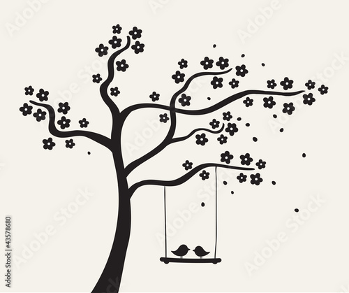 Naklejka - mata magnetyczna na lodówkę Flower love tree silhouette. Vector illustration