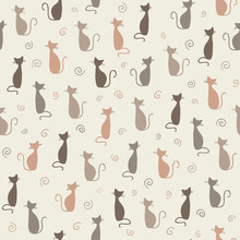 Stylish Cats Pattern. Vector Illustration