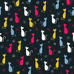 Cute color cats pattern. Vector illustration