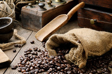 Roasted Coffee Beans In Vintage Setting
