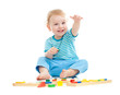 © Andrey Kuzmin - Happy cheerful kid playing educational toys isolated on white