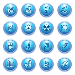 Canvas Print - Medicine icons  on blue buttons, set 2.