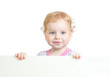 © Andrey Kuzmin - Curly cute child face holding blank advertising banner