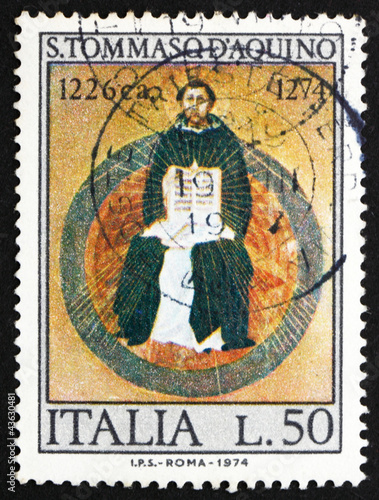 Fotografie, Obraz Postage stamp Italy 1974 St. Thomas Aquinas, by Francesco Traini