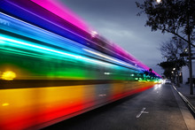 Rainbow Traffic Blur In Night City