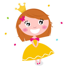 Wall Mural - Cute Princess in yellow dress isolated on white